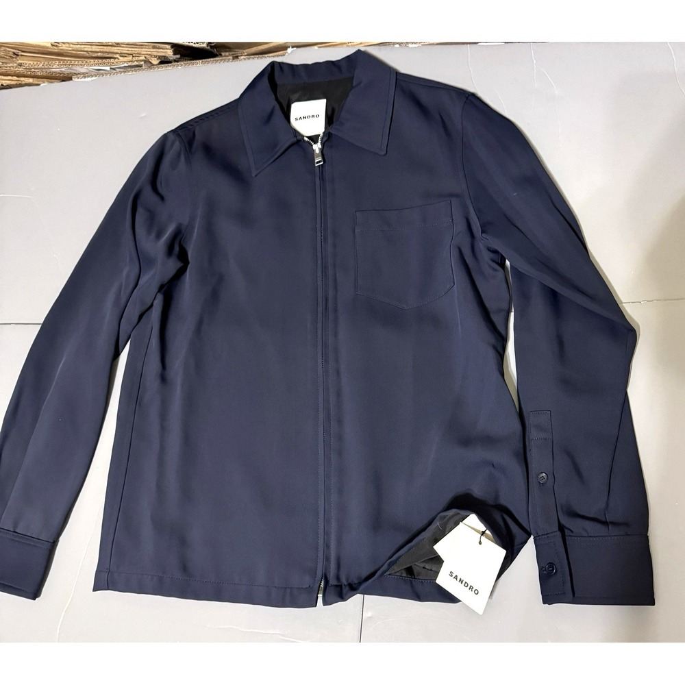 Sandro Paris Mens XS Zip Up Blouson Jacket Polyamide Water Resist Navy Blue New